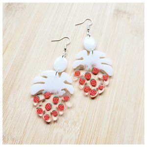 Strawberry Earrings Handmade Strawberries and Cream Dangle Statement Earrings
